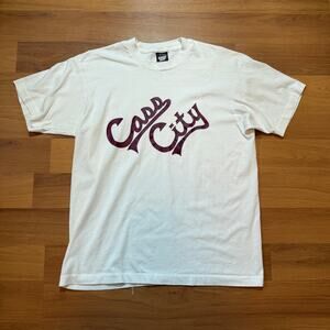 Vintage 90's Cass City Red Hawks Michigan White Burgundy Tee Shirt Sz Large VTG